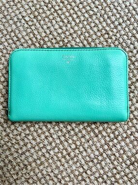 🦕Fossil Teal Pebbled Leather Zip Around Wallet Organizer